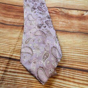Men's J. Ferrar Pink Paisley Patterned 100% Silk Neck Tie